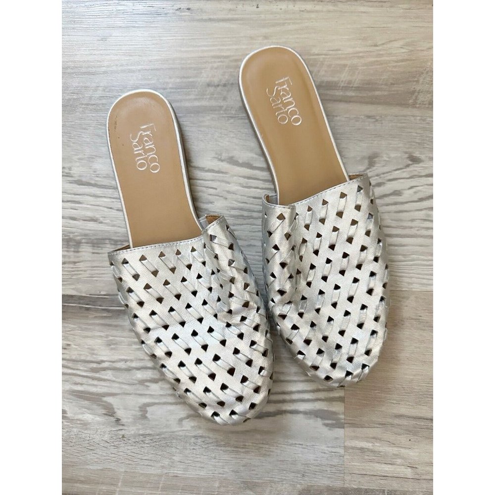 Franco Sarto Women's Silver Metallic L-Glena2 Leather Slip On Mules Size 9 - Picture 2 of 11